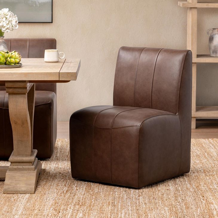 Brighton Rich Cocoa Leather Upholstered Dining Chair with Casters