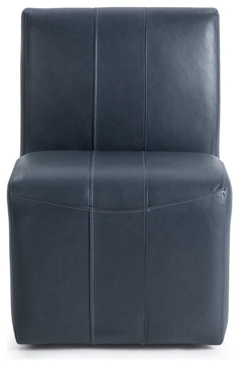 Brighton Mystic Blue Leather Upholstered Dining Chair with Casters