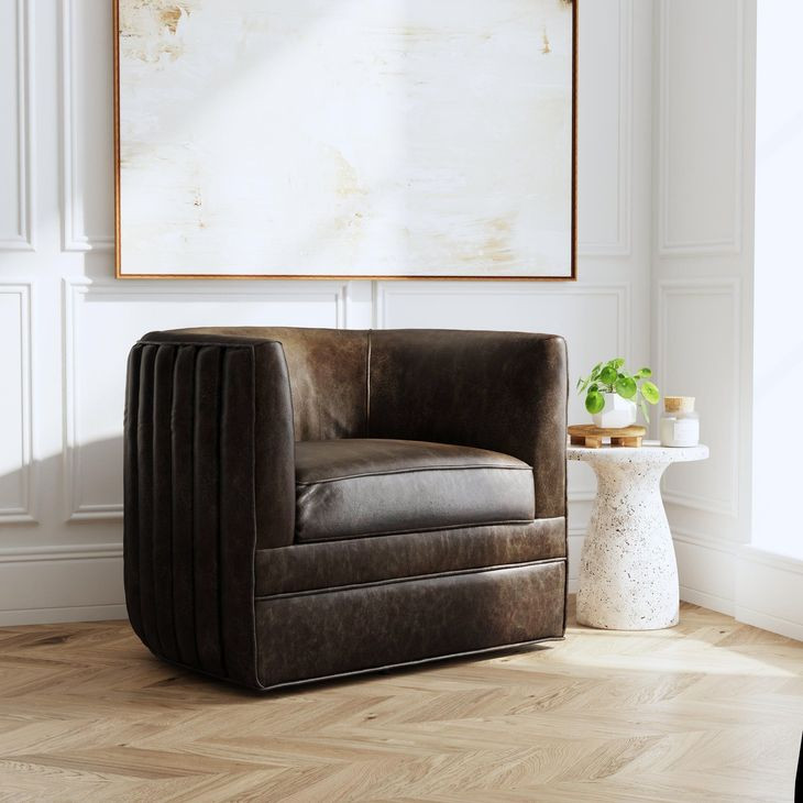 Menard Slate Leather Upholstered Accent Chair