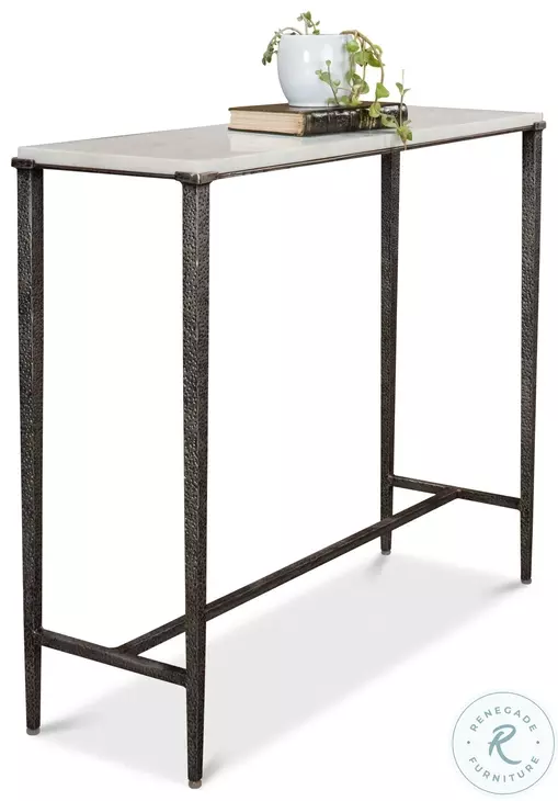 53018 Antique Nickle And White Marble Console Table