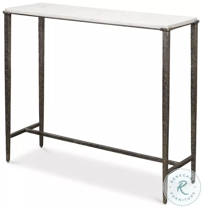 53018 Antique Nickle And White Marble Console Table