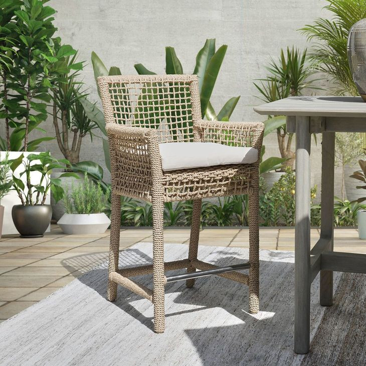 Brisbane Natural Upholstered Outdoor Counter Height Stool