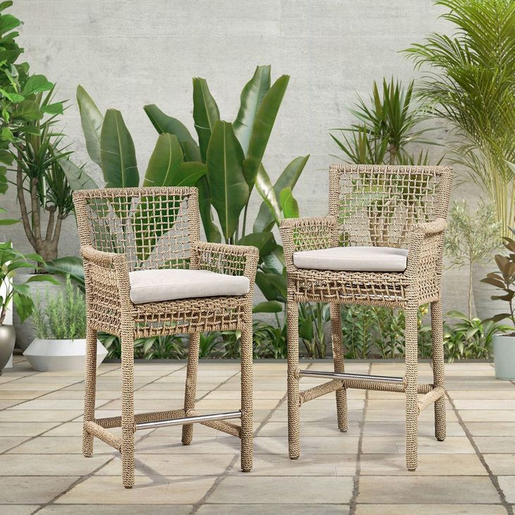 Brisbane Natural Upholstered Outdoor Counter Height Stool