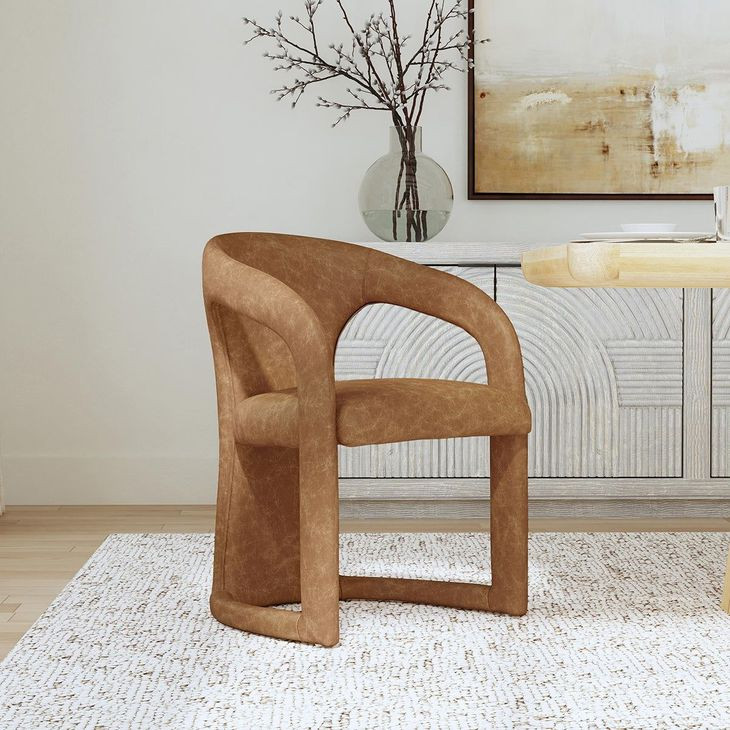 Archie Maple Brown Leather Upholstered Dining Chair