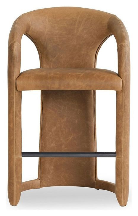 Archie Maple Brown Leather Upholstered Counter Height Stool