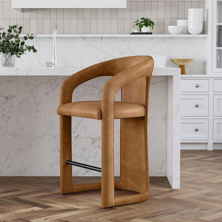Archie Maple Brown Leather Upholstered Counter Height Stool