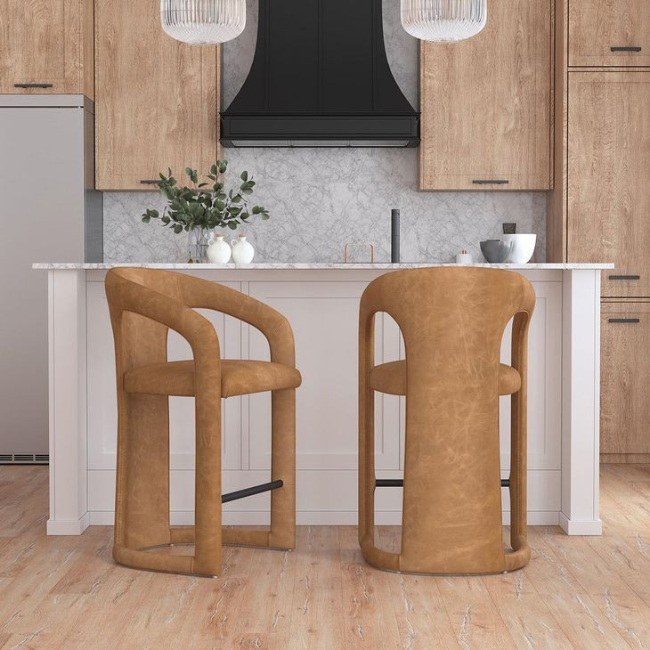 Archie Maple Brown Leather Upholstered Counter Height Stool