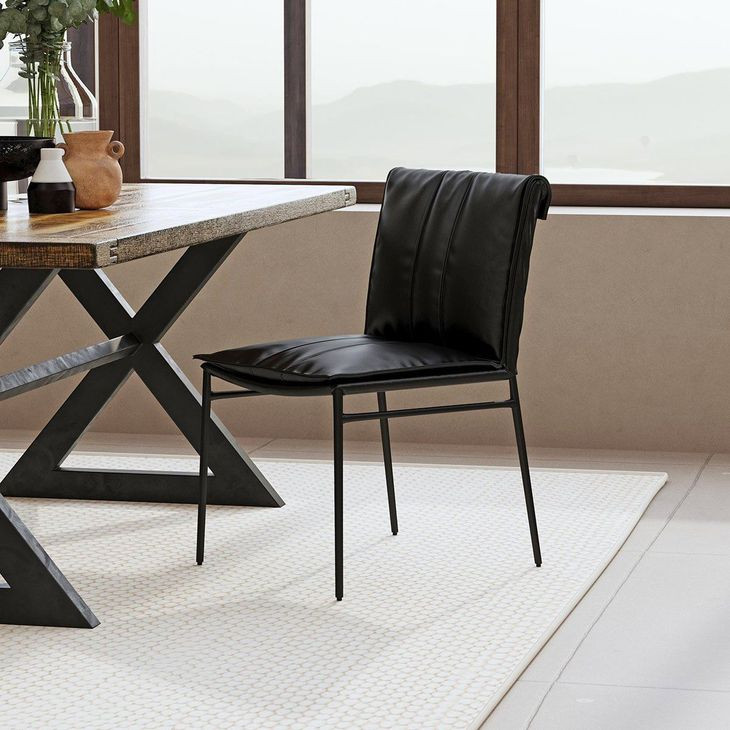 Mayer Jet Black Leather Upholstered Dining Chair Set of 2