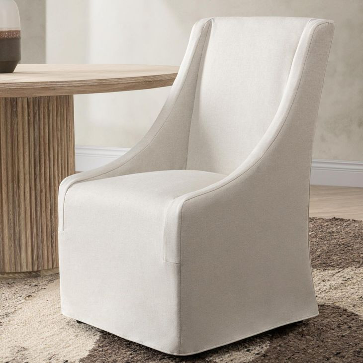 Warwick Stone Beige Upholstered Dining Chair with Casters