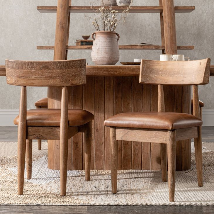 Alvaro Golden Wheat Leather Upholstered Dining Chair Set of 2