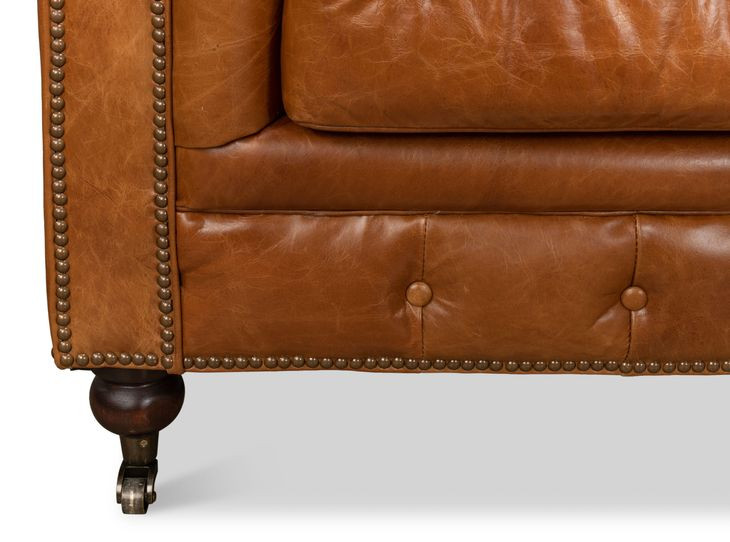 English Cuba Brown Tufted Club 89" Sofa