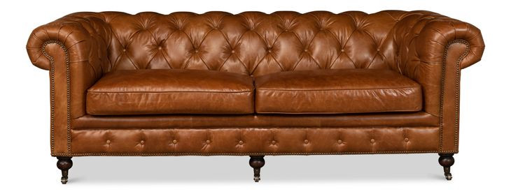 English Cuba Brown Tufted Club 89" Sofa