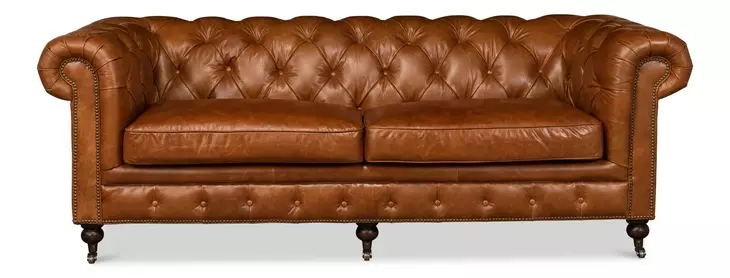 English Cuba Brown Tufted Club 89" Sofa