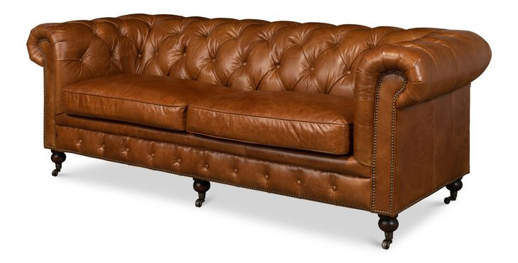 English Cuba Brown Tufted Club 89" Sofa