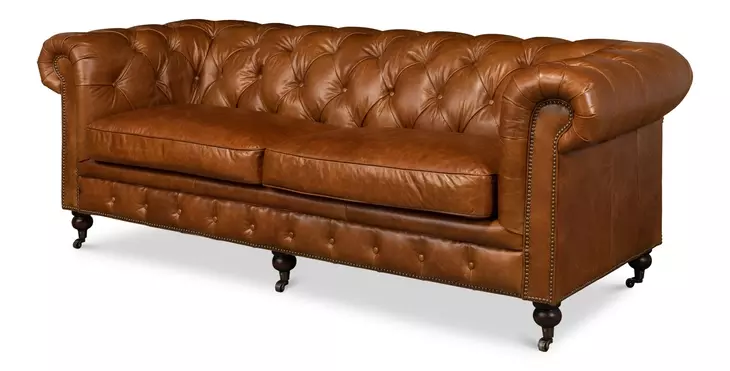 English Cuba Brown Tufted Club 89" Sofa