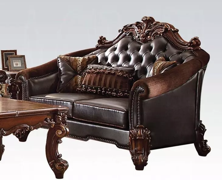 Vendome II Two Tone Dark Brown 66" Loveseat with Pillow and Nailhead Trim