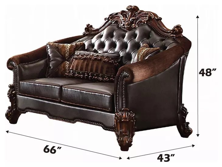Vendome II Two Tone Dark Brown 66" Loveseat with Pillow and Nailhead Trim