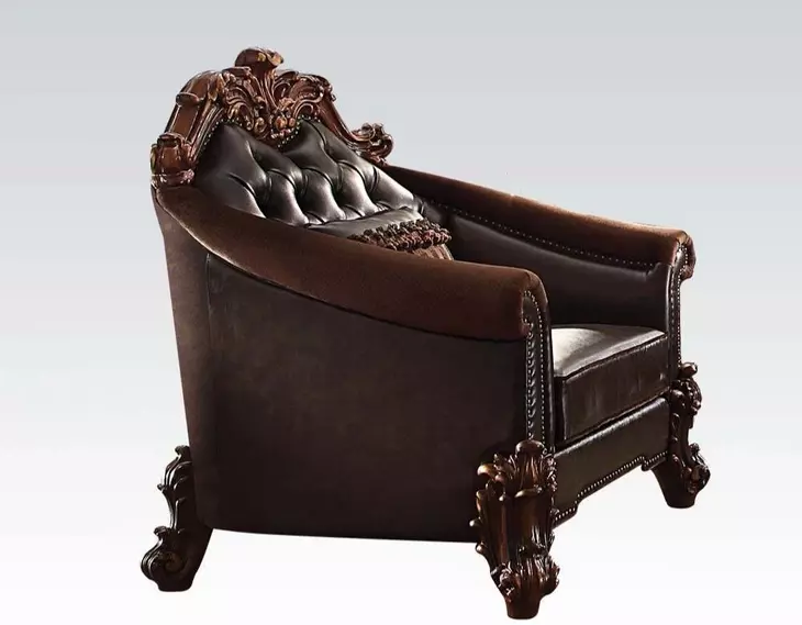 Vendome II Two Tone Dark Brown Upholstered Accent Chair with Pillow and Nailhead Trim