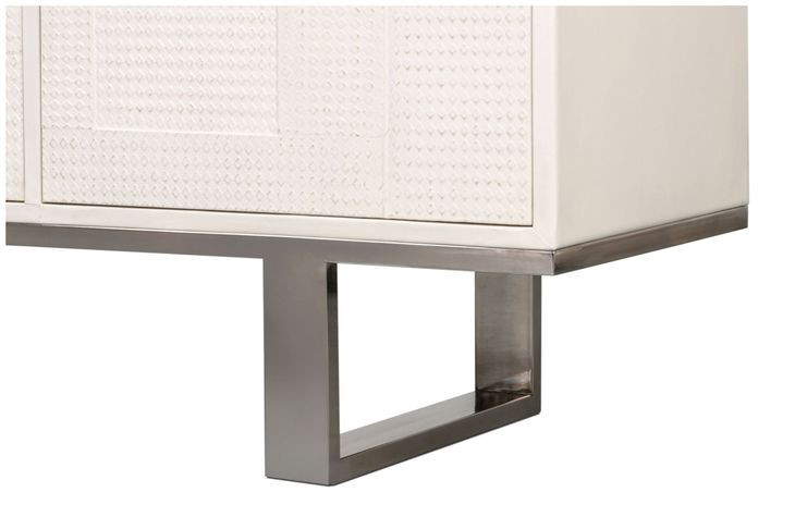 Bronzini Embossed White Leather 4 Door Credenza