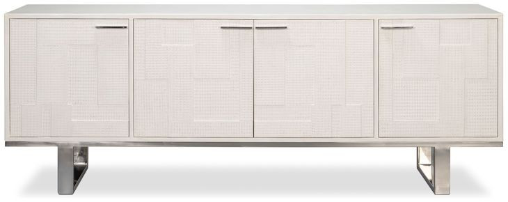 Bronzini Embossed White Leather 4 Door Credenza