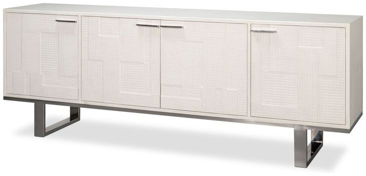 Bronzini Embossed White Leather 4 Door Credenza