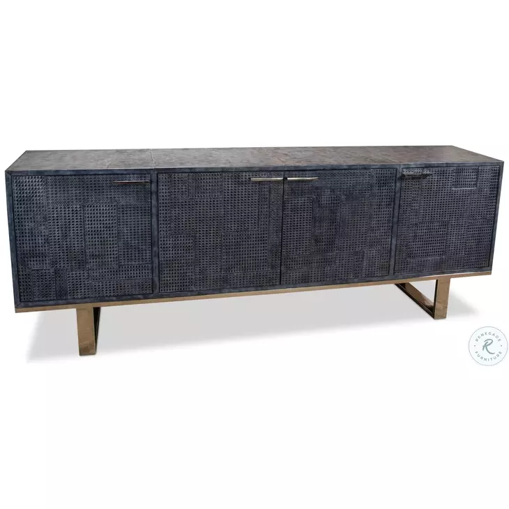 Bronzini Embossed Blue And Gray Credenza