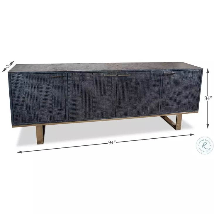Bronzini Embossed Blue And Gray Credenza