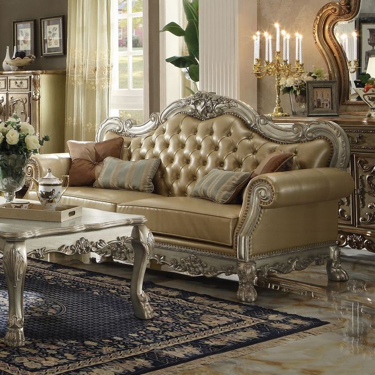 Dresden Bone 85" Sofa with Nailhead Trim