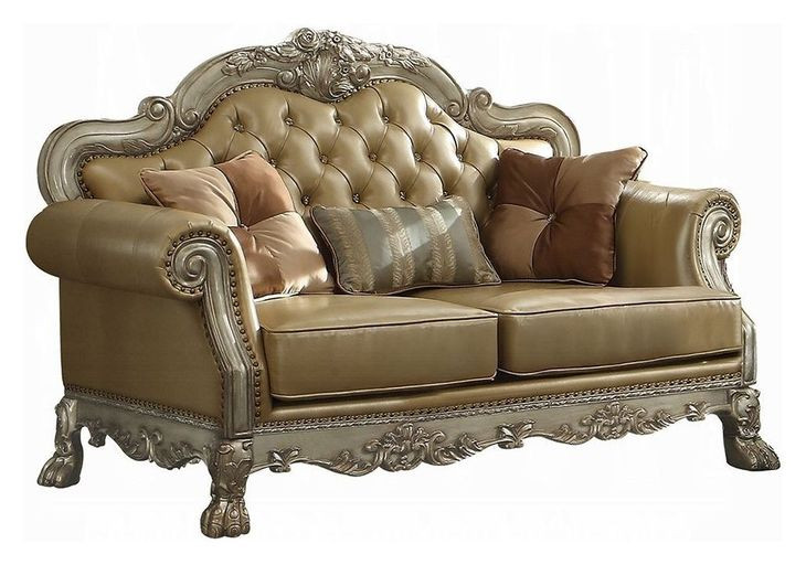 Dresden Bone 64" Loveseat with Pillow and Nailhead Trim