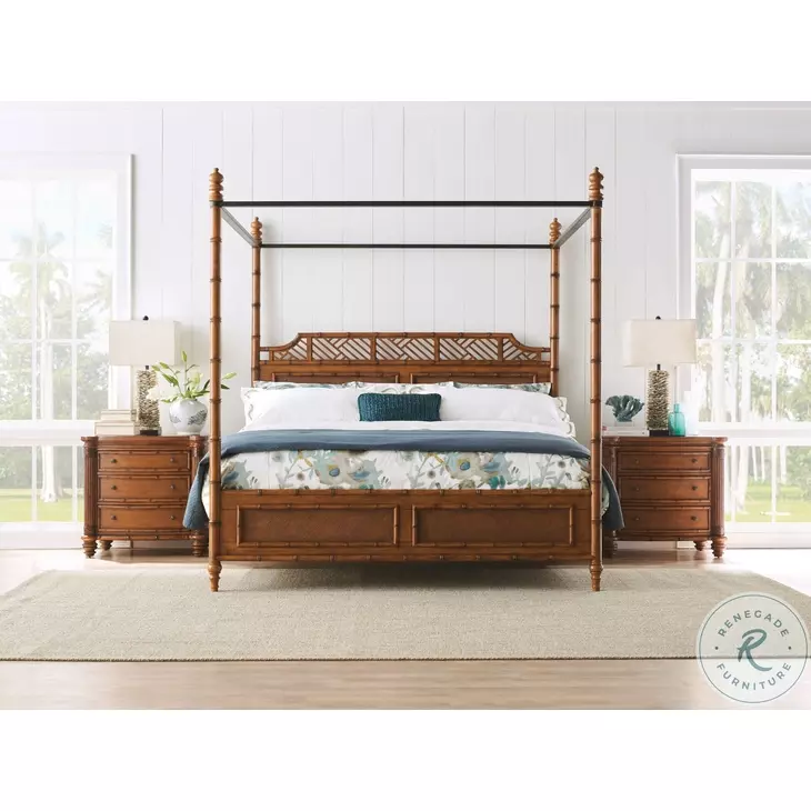 Island Estate Plantation Brown West Indies Queen Poster Canopy Bed
