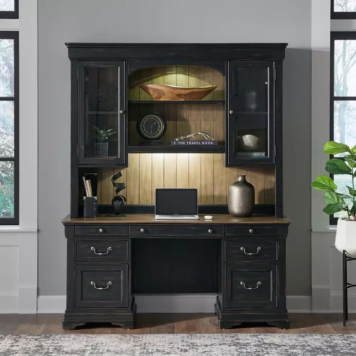 Vintner Hill Aged Charcoal and Caramel 66" Executive Credenza