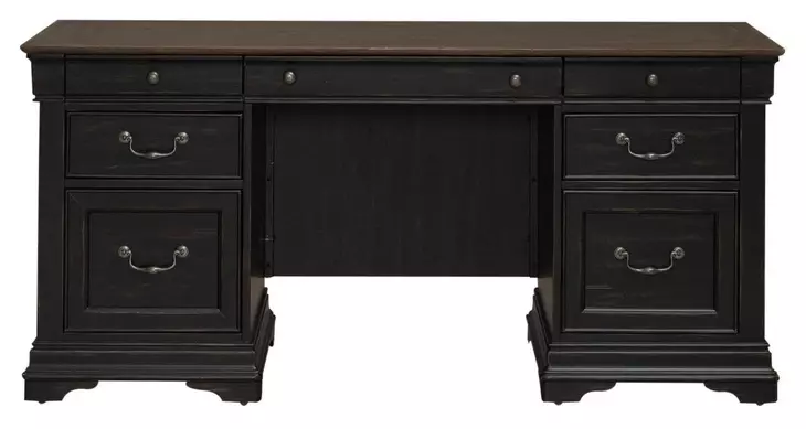 Vintner Hill Aged Charcoal and Caramel 66" Executive Credenza