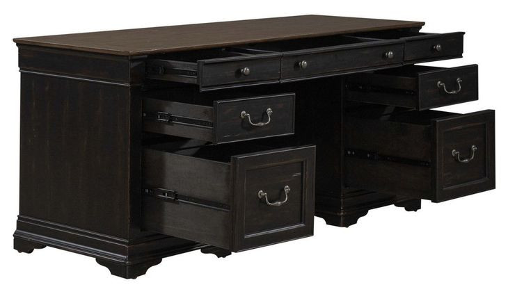 Meritage Aged Charcoal and Caramel Executive Home Office Set