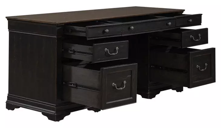 Vintner Hill Aged Charcoal and Caramel 66" Executive Home Office Set