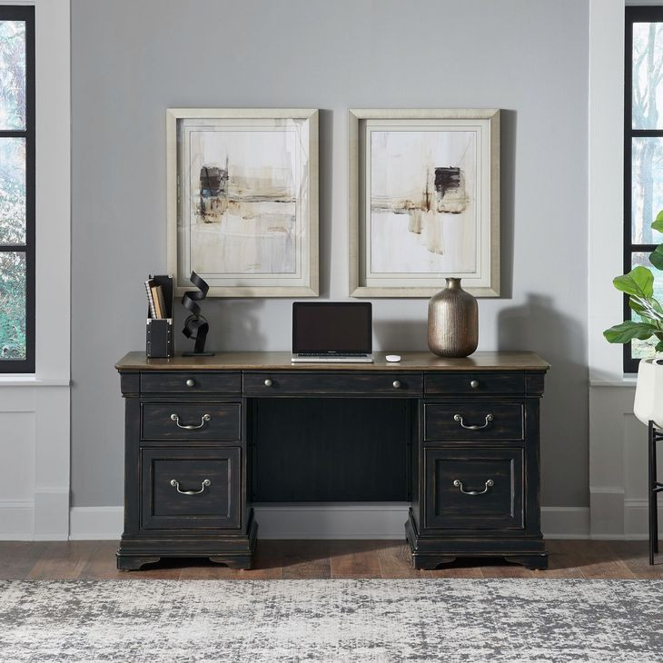 Meritage Aged Charcoal and Caramel 66" Executive Credenza