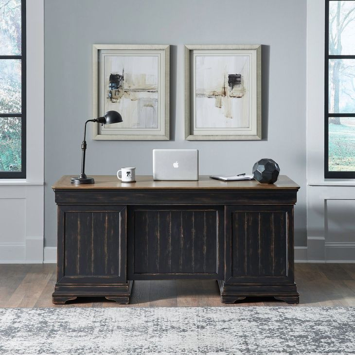 Meritage Aged Charcoal and Caramel 66" Executive Desk