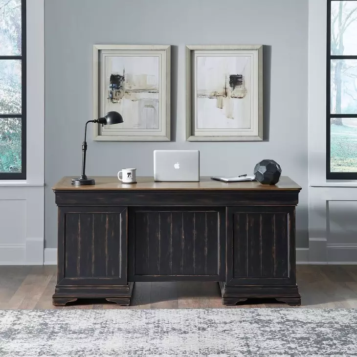 Vintner Hill Aged Charcoal and Caramel 66" Executive Desk