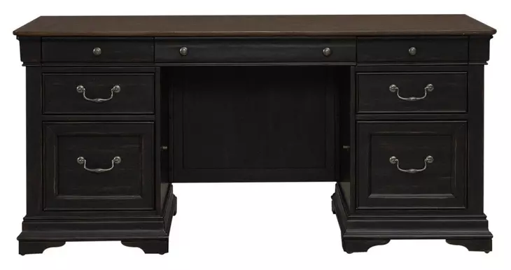 Vintner Hill Aged Charcoal and Caramel 66" Executive Home Office Set