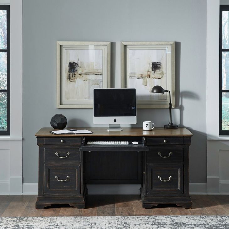 Meritage Aged Charcoal and Caramel Executive Home Office Set
