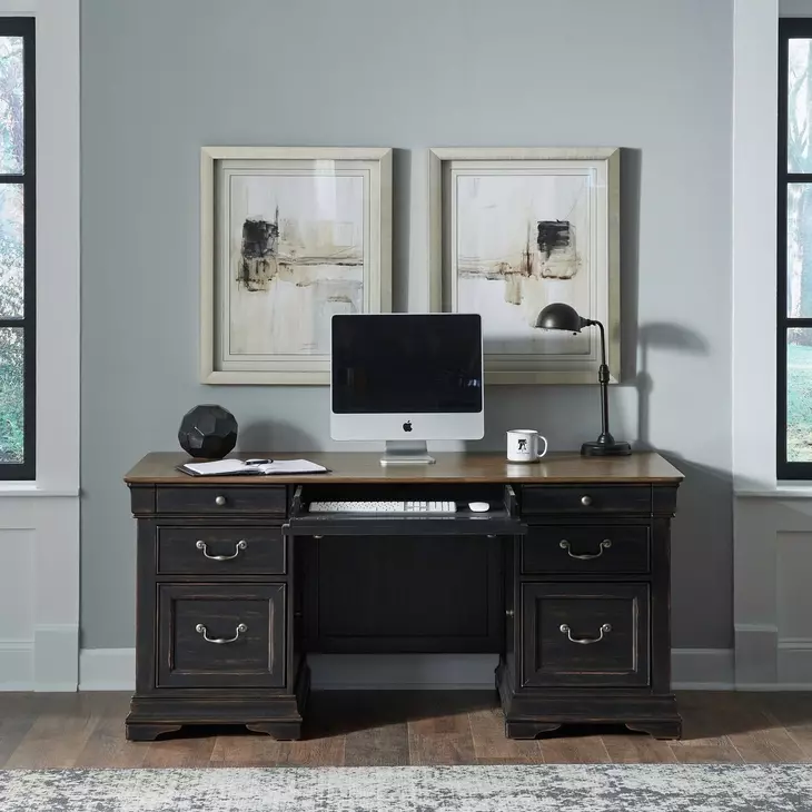 Vintner Hill Aged Charcoal and Caramel 66" Executive Home Office Set