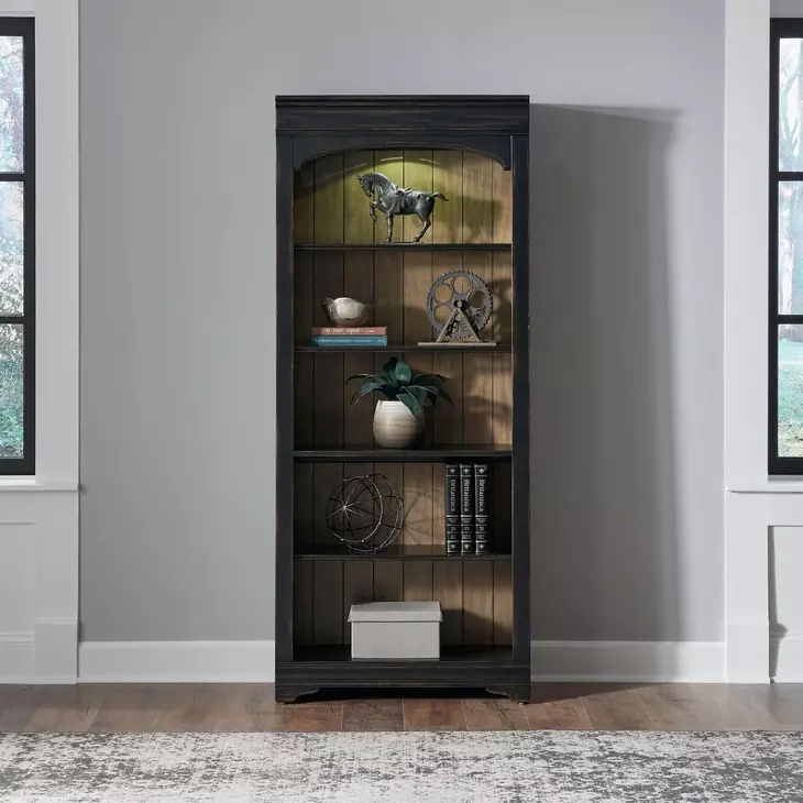 Vintner Hill Aged Charcoal and Caramel 2 Piece Bunching Bookcase with LED