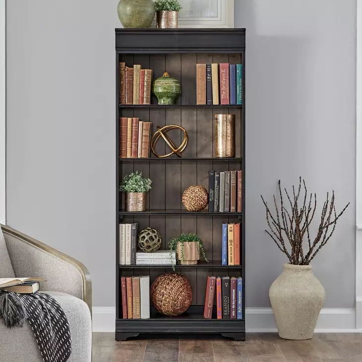 Vintner Hill Aged Charcoal and Caramel 72" Bookcase