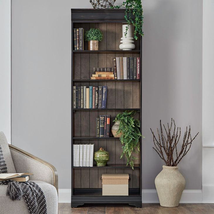 Meritage Aged Charcoal and Caramel 84" Bookcase