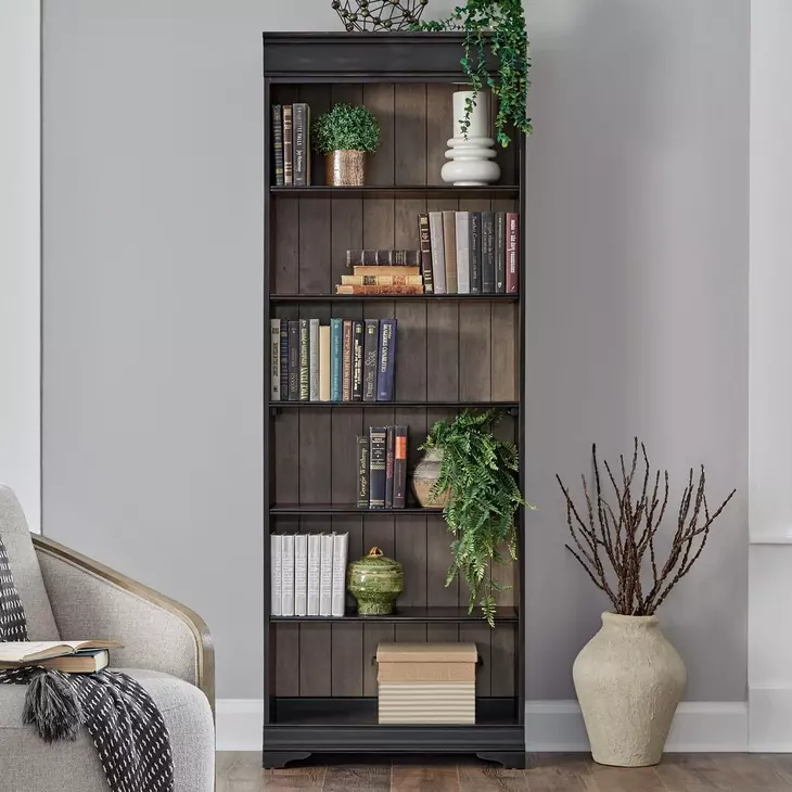 Vintner Hill Aged Charcoal and Caramel 84" Bookcase