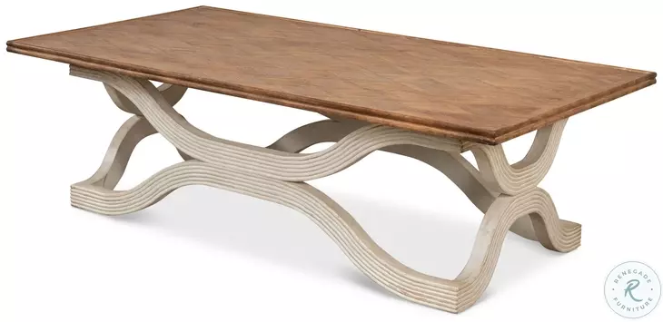 Wavy Antique White And Brown Coffee Table
