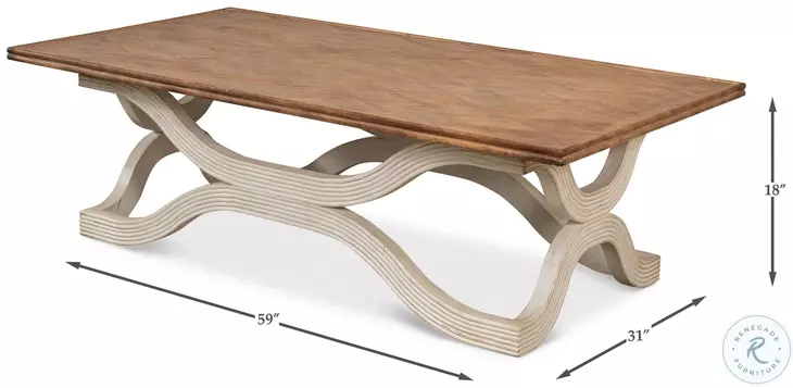 Wavy Antique White And Brown Coffee Table