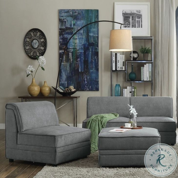 Bois Gray Velvet Storage Ottoman
