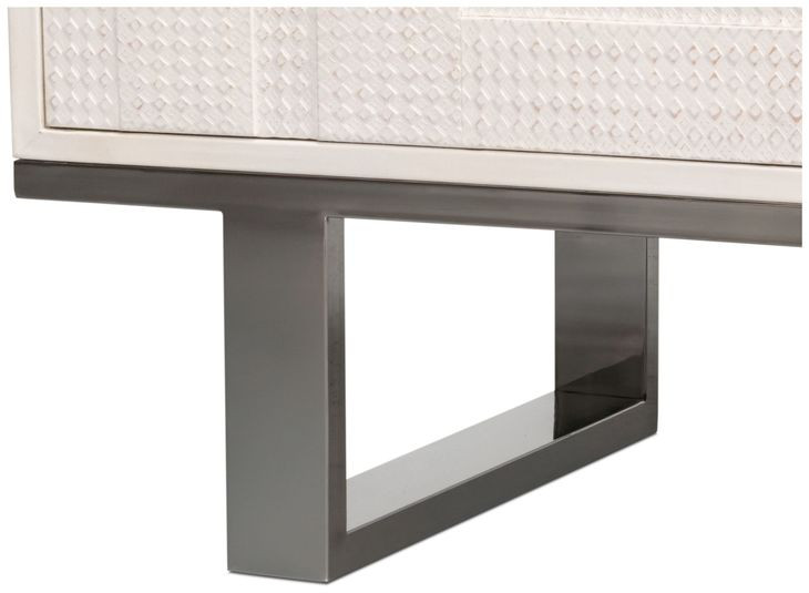 Bronzini Embossed White Leather 2 Door Credenza