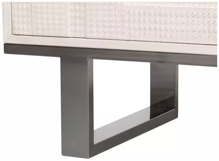 Bronzini Embossed White Leather 2 Door Credenza