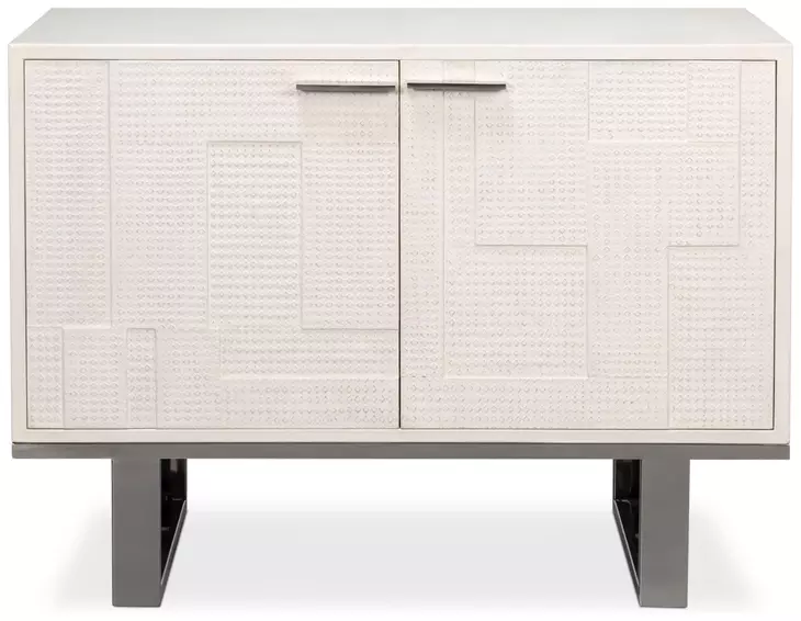 Bronzini Embossed White Leather 2 Door Credenza